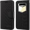 Shantime Custodia in pelle intrecciata per Oukitel WP26 - Nero | 6.58 Custodia flip portafoglio in tessuto Oxford con guscio interno in TPU, supporto integrato e portacarte