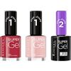 Rimmel London Set Smalti Unghie Super Gel, Nail Polish Effetto Gel a Lunga Durata, 001 Top Coat, 021 New Romantic, 042 Rock N Roll