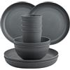 FUNYKICH 12 Pezzi Stoviglie Plastica Infrangibile da Campeggio, Ciotole, Piatti,Tazze, Set Stoviglie Campeggio 4 Persone,per Barbecue, Campeggio, Picnic(Grigio)