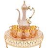HarBin-Star Set di tazze da caffè turco, vintage, con 6 tazze, set di bicchieri da tè in metallo reale, set di servizi da tè per la casa, caffè e tè (oro)