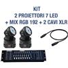 Kit Proiettore LED RGB Testa Mobile Rotante 7 LED Dmx + Mixer Dmx RGB 192