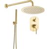 VALAZ Doccia da Incasso Miscelatore Oro Spazzolato PVD Tondo Serie Duero | Doccia da incasso miscelatore monocomando, soffione effetto pioggia 25 cm, acciaio inox, oro spazzolato pvd, Serie Duero