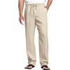 Cegerne Pantaloni di Lino Uomo Estivo Lungo Leggero Casual, Vita Elastica Zip e Coulisse, Tasche Traspiranti per Spiaggia Vacanze Quotidiano