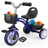 HappyGoLucky Triciclo Bambino Evolutivo LED Blu Nero 2 Anno+ | Seggiolino Regolabile 4 Posizioni, Ruote Led Luminose, Cestino Anteriore e Vano Posteriore, Fino a 35 Kg, Regalo 2 Anno