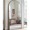 Antok Specchio curvo per tutto il corpo, 163 x 54 cm, nero | Specchio ad arco HD infrangibile con cornice in alluminio, con supporto, per camera da letto, soggiorno e spogliatoio