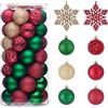 KAHEIGN 30 Pezzi Palline di Natale, 6CM Rosso Verde Oro Palline di Natale Infrangibili da Appendere con 2 x 16CM Ornamenti Fiocco di Neve per Albero Vacanze Natale Festa Decorazione (6 Stili)