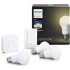 Philips Hue White Starter Kit con 3 Lampadine LED Smart, Luce Bianca Calda, Dimmerabile, 9W, Attacco E27, Hue Bridge e Telecomando Dimmer Switch Inclusi, Versione 2018