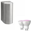 Philips Hue Nightingale Lampada da parete da esterno Up & Down (Inox) | Applique da esterno - GU10 - Bianco/Colore - Hue White and Color Ambiance