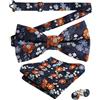 Alizeal Set di papillon, fazzoletto e gemelli da uomo con motivo floreale | Morbido e confortevole al tatto, elegante stampa floreale, abbigliamento formale per matrimoni e affari