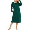 Lovasy Camicia da Notte Donna in Cotone Invernale Manica Lunga | Camicia da Notte a Righe Scollo a V Sexy Sottoveste Curvy con Bottoni Davanti Pigiama Vestito con Tasche