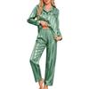 Wiepux Pigiama Donna Raso a Righe Satin Camicia Due Pezzi Set | Completo Elegante Pigiami con Manica Lunga e Pantalone Satin Morbido Camicia da Notte con Bottoni Chic Casual Casa Sleepwear