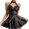 Gatamiau Abito di Pelle Donna Corto Vestiti Senza Maniche Verniciata | Abbigliamento da Club Wetlook Vestiti da Notte Effetto Bagnato Babydoll Camicia Notte Scollo All'americana Latex Halloween