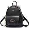 zhongningyifeng Zaino da donna Piccolo carino in pelle, mini zaino da viaggio leggero per ragazze adolescenti con lucchetto a forma di gatto (black)