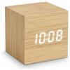 Relaxdays Sveglia digitale a cubo, naturale | Effetto legno, HLP 6 x 6,5 x 6,5 cm, 3 allarmi, dimmer, USB
