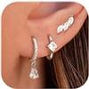 JeweBella 3 Paia Orecchini Donna Argento 925 Placcati Oro 14K Orecchini Cerchio Anallergici Orecchini Pendenti Set Orecchini Oro Donna Zirconia Farfalla Orecchini Cartilagine per Piercing Multipli