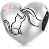 GNOCE Ciondolo da donna Perlina Amante degli animali Cuore Argento sterling 925 Gatto dell'amore Ciondolo con Zircone cubico Adatto a bracciali/collane di tutte le principali marche