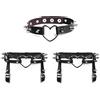 JewelryWe Choker da donna, Choker girocollo a 3 reggicalze con rivetti a cuore punk da donna, adatto per collo e gambe
