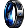 083BASE Anello da uomo in tungsteno con motivo drago, larghezza 8 mm, inserto con zirconi, disponibile in blu, nero e rosso, anello in carburo di tungsteno per uomo