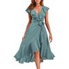 PRETTYGARDEN Women's Summer Cross Maxi Dress Casual Boho Deep V Neck Short Sleeve Ruffle Hem Split Beach Long Dresses (Light Lake Blue,X-Large)