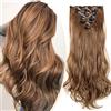 S-noilite Set 8pcs Clip in Hair Extensions Extension Clip Capelli Veri Testa Piena 18Clips Parrucchino 43cm Riccio Marrone chiaro