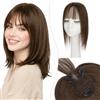 SEGO Pro 25cm Hair Topper Capelli Veri Donna #2 Marrone Scuro Silk Lace Extension Clip con Frangia Leggera Handmade Base 8x11.5cm (27g)