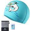 KXF Paciffico Cuffia da Nuoto Bambini, Cappelli da Nuoto Impermeabile PU Cuffia da Bagno Cura dell' Orecchio della Cuffia da Nuoto Elastica con Rivestimento Cartoon Modello per Childen Bambini età 3 - 12