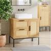 [en.casa] Mobile da Bagno Sotto Lavabo Lavandino con Cassetto e 2 Scomparti Armadietto ad Anta Ritaglio Sifone Lavanderia Vani Portaoggetti 60x60x40 cm - Effetto Rovere/Rattan/Nero