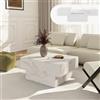 [en.casa] Tavolino da Caffè con Piano Rettangolare Scorrevole e 2 Scomparti Tavolo Basso Centrale da Salotto a 2 Vani Portaoggetti Chiusi 80 x 60 x 36 cm per Soggiorno - Effetto Marmo Bianco