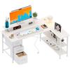 Xyphren Scrivania a forma di L con 3 cassetti in tessuto, scrivania angolare reversibile con supporto per monitor, spina e porta di ricarica USB per home office, 140 x 80 cm, Bianco
