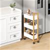 [en.casa] Carrello Stretto con Rotelle Scaffale a Ruote con 3 Scomparti Portaoggetti e Maniglia Mobiletto Organizzatore per Cucina Bagno Lavanderia 80 x 41 x 20 cm - Naturale/Bianco