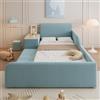 Soweiz Lettino per bambini con ripiano, letto imbottito, letto singolo con scrivania e sgabello, testiera morbida, culla con doghe in legno, velluto blu (90 x 200 cm)