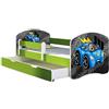 ACMA Letto per Bambino Cameretta per Bambino con Materasso Cassetto Rete a doghe II VERDE (04 Macchinetta azzurra, 180x80 + Cassetto)