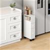 [en.casa] Mobile da Bagno Stretto a Rotelle con 2 Cassetti e Scomparto Aperto Armadietto Estraibile Multiuso per Cucina Lavanderia Ufficio 66 x 15 x 33 cm - Bianco