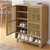 [en.casa] Scarpiera a 2 Ante Mobile Contenitore con 4 Ripiani e Vano Aperto Armadio Porta Scarpe in Bambù 91 x 72 x 35 cm per Ingresso Bagno Guardaroba - Naturale