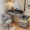yalmond Set di scrivania con specchio e 5 cassetti, 100 cm/80 cm, tavolo da trucco con sedia, tavolo da toeletta per camera da letto con contenitore, tavolo da toeletta in legno bianco/grigio con luci LED