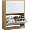 CATAVANA Scarpiera salvaspazio slim 60 cm in legno bianco, scarpiera da ingresso con 2 ante, scarpiera 12 paia, design moderno alto e stretto, ideale come portascarpe ingresso