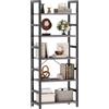 DUMOS Libreria a 5 ripiani, moderna libreria alta | Scaffale aperto per soggiorno, camera da letto, casa, ufficio, scaffale stretto per libri, CD, grigio legno