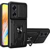 MEMELOKA Cover per Oppo A98 5G, Rigida PC Back e TPU Bumper Antiurto Custodia Protettiva[Slidable Fotocamera Proteggi][Slot per Schede][Supporto Girevole] - Nero