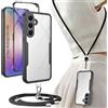 Yutwo Cover per Samsung Galaxy A54 5G con Cordino, Custodia Trasparente Antiurto 360° per Samsung Galaxy A54 5G con Laccio, Pad e Gancio Rimovibili e Laccetto Regolabile, Nera
