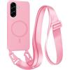 FMPCUON FNPCUON Cover Magnetica con Cordino per Samsung Galaxy A25 Compatibile con MagSafe,Ricarica Wireless, Placcatura Disegno Custodia con Collana Laccio Tracolla Regolabile Case.Pink