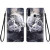 KARTXITAI Cover Compatibile con Samsung Galaxy A20s PU Pelle TPU Silicone Portafoglio Magnetica con Disegni Motivo Animale Flip Custodia in Libro Slot Schede Custodia-Luna lupo,nuvole,cielo,mare