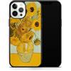 DìMò ART Custodia Cover in Silicone Nero con Retro in Vetro Compatibile con Apple Modello iPhone 16 Plus Vincent Van Gogh Vaso di Girasoli