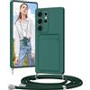 Vauki Cover per Samsung Galaxy S25 Ultra con Cordino Porta Carte, Morbido TPU Silicone Case con Laccio Tracolla, Regolabile e Rimovibile, Antiurto AntiGraffio Case per Samsung S25 Ultra,Verde Scuro
