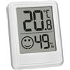 TFA Dostmann Mini termometro ambiente digitale interno, 30.5060.02, termometro da casa, igrometro, misura umidità, temperatura, per il controllo del clima interno, batteria inclusa, bianco