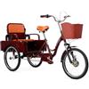 Generic Triciclo per adulti con sedile passeggero, capacità 200 kg, sedile e manubrio regolabili, freno a mano, cestino carico, campanello, pompa, serratura e luci