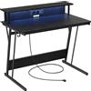 VASAGLE Scrivania da Gaming con Luci LED e Prese di Corrente Integrate, Scrivania con Ripiano per 2 Monitor, Tavolo per Ufficio o Camera da Letto, 60 x 100 x 76 cm/60 x 120 x 76 cm, Nero Classico