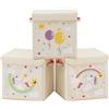 SONGMICS Set di 3 scatole portaoggetti per bambini con coperchio, organizer per giocattoli, 30 x 30 x 30 cm, cubi pieghevoli, per camera da letto, sala giochi, motivi unicorno, beige