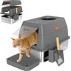 PawHut Lettiera chiusa in acciaio inossidabile, Toilette per gatti di grandi dimensioni, Facile da pulire con coperchio, anti-disperdimento, con doppio ingresso, 60x40x38 cm, Grigio scuro