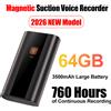 Famue Registratore Vocale Intelligente 360 ° Rilevamento omnidirezionale, Registrazione temporizzata, Fissaggio magnetico, Compatibile con telefono/computer 64GB