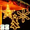 Yowin Luci Natale Esterno 3 Pezzi Stella/Fiocco/Albero di Natale da Appendere, Decorazioni Natalizie Finestra a Batterie con Timer, Impermeabile Addobbi Natalizi per Interno Finestra Balcone Muro